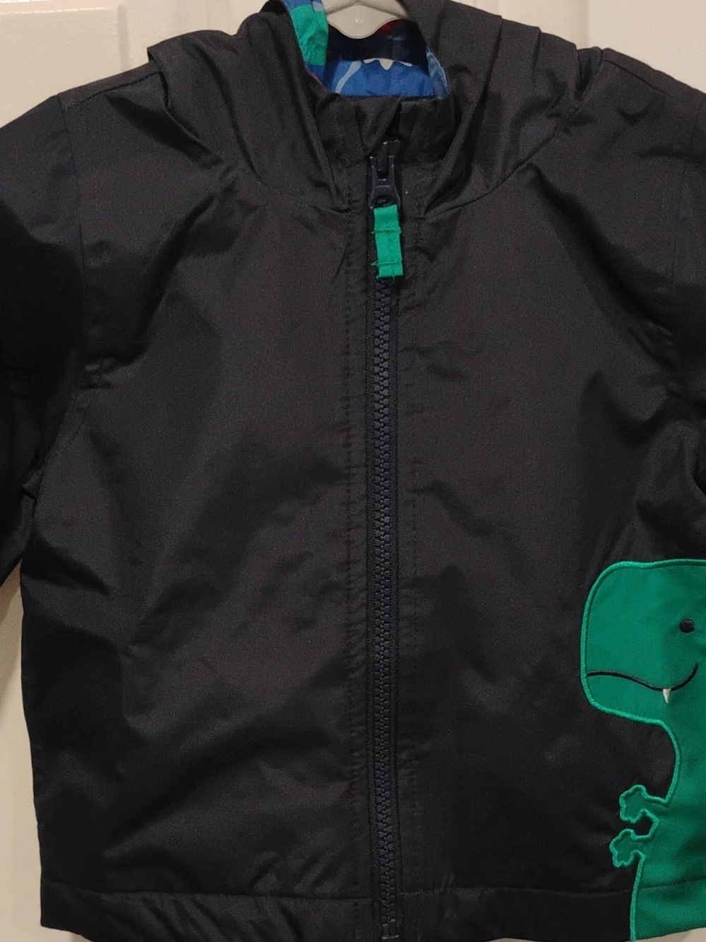 London Fog Black Kids Raincoat with Green Dino Appliqué